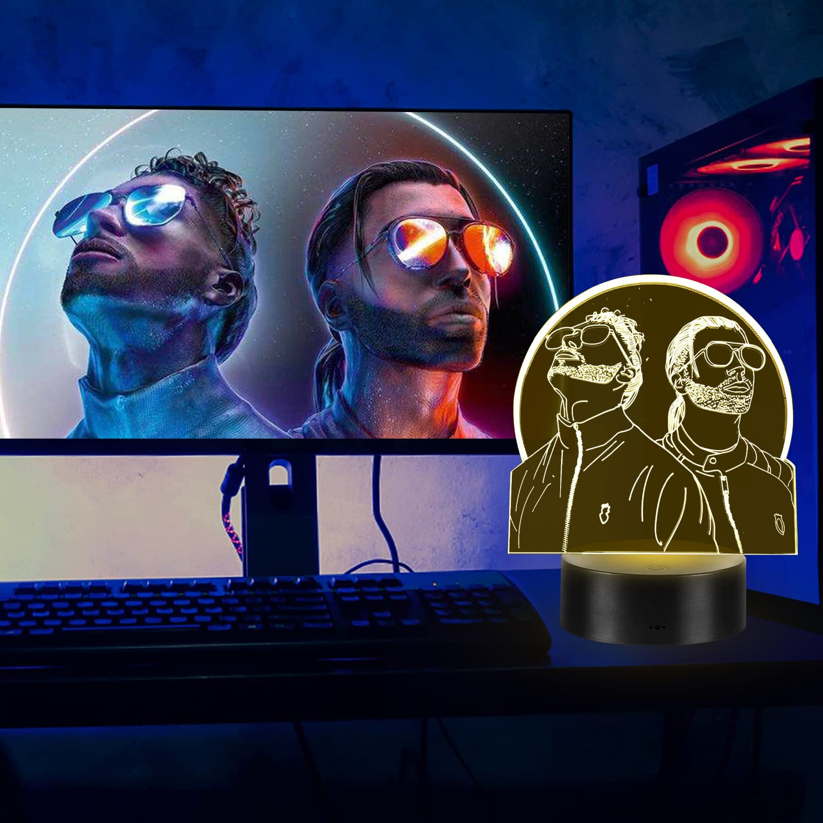 Eygerur Lampada 3D Rap Group PNL 2 in 1 LED Illusione Notturna,Telecomando 16 Colori Cambiamento Touch Interruttore Luce Notturna Arte Deco,Decorazione Camera Regali Perfetti per I Fan Di Group PNL