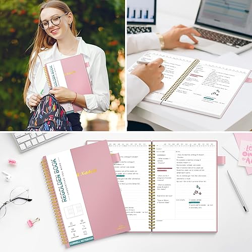 Miniatura 6 de Regolden-Book Cornell - Cuaderno de notas, sistema de toma de notas de estudio, cuadernos en espiral, cuaderno con rayas universitarias para