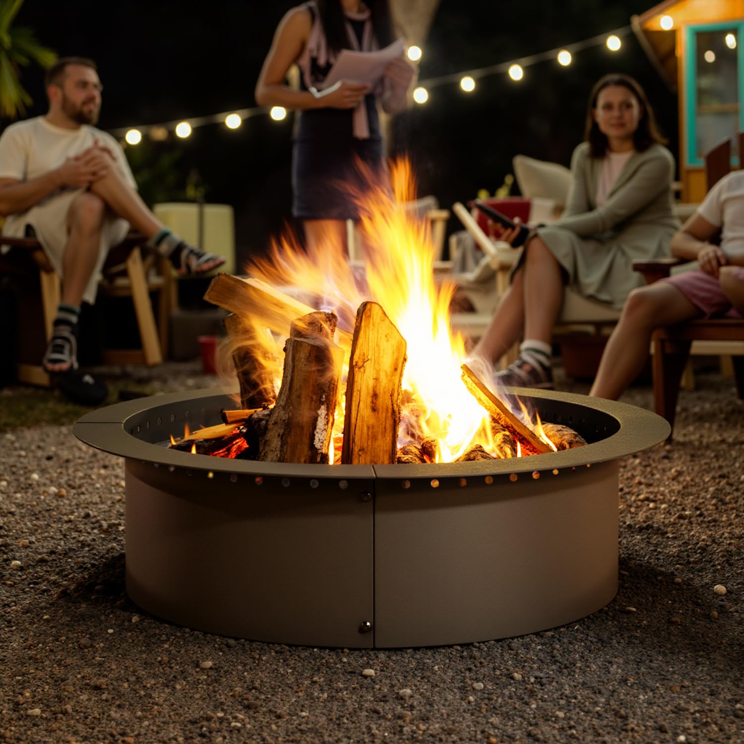Idzo Fire Pit Ring 36 Inch Outer, 30 Inch Inner Diameter with Venting Holes for Smokeless Experience, 10 Inch Height Steel Fire Pit Insert, Heavy Duty Metal, Ideal for Outdoor or In-Ground Use