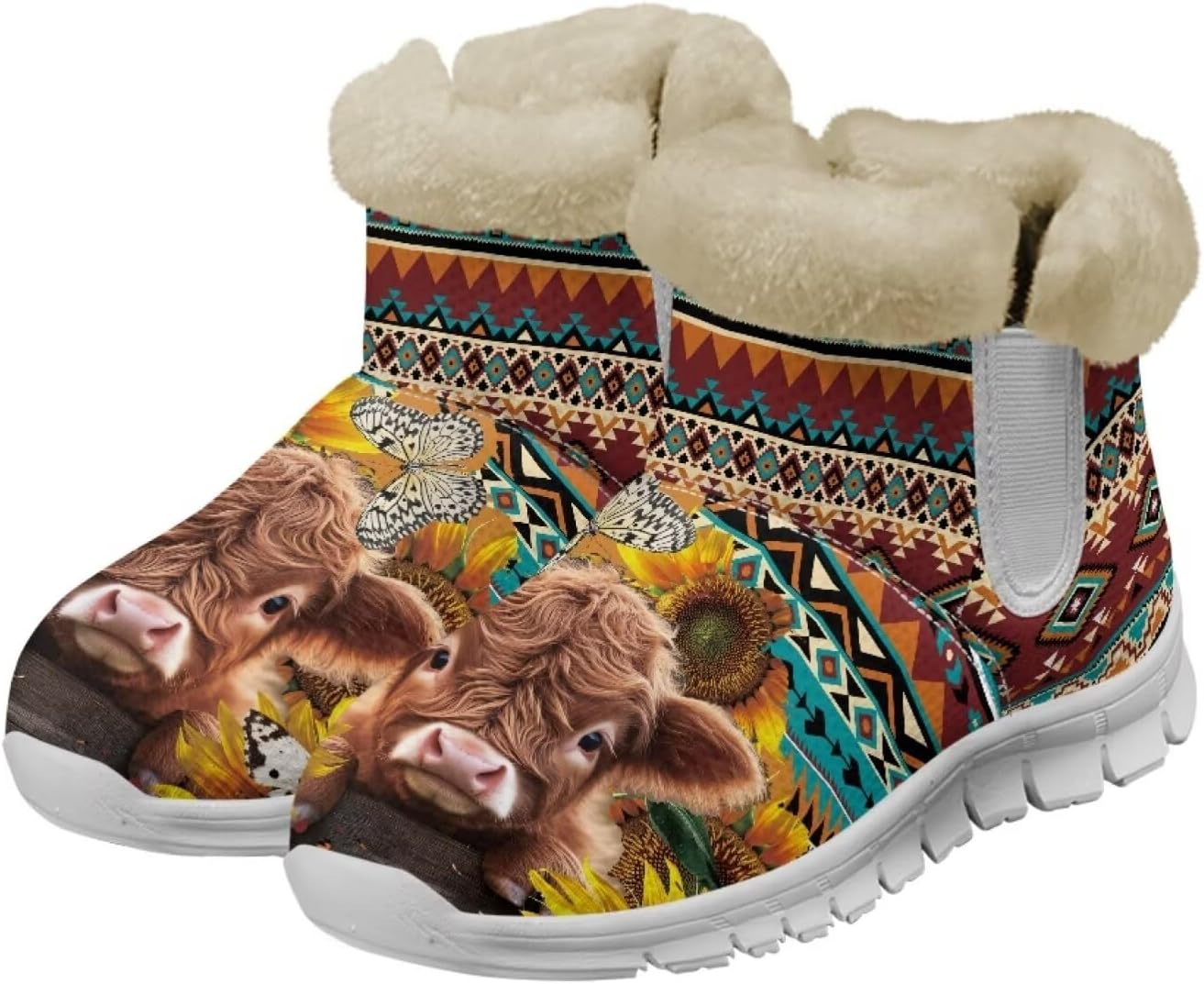 chaqlin Sunflower Snow Boots Cow Winter Ankle Anti Slip Boots Womens Flat Heels Slip Resistant Warm Resistant Cold Weat Outdoor Boots