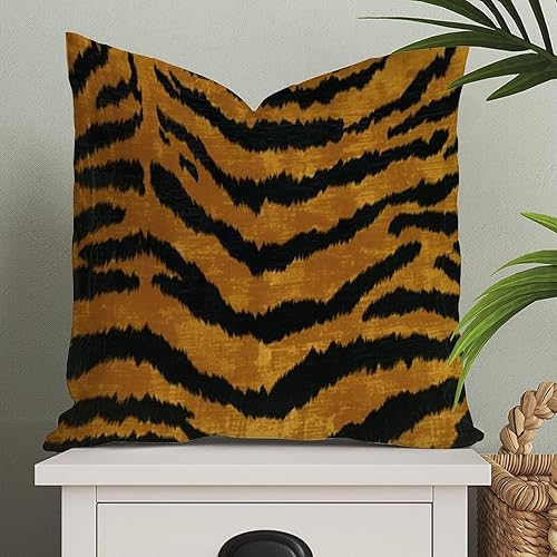 Funda de almohada europea con diseño de rayas de tigre, color amarillo tigre, chinoiserie, funda de cojín asiática, 18 x 18 pulgadas, decoración del