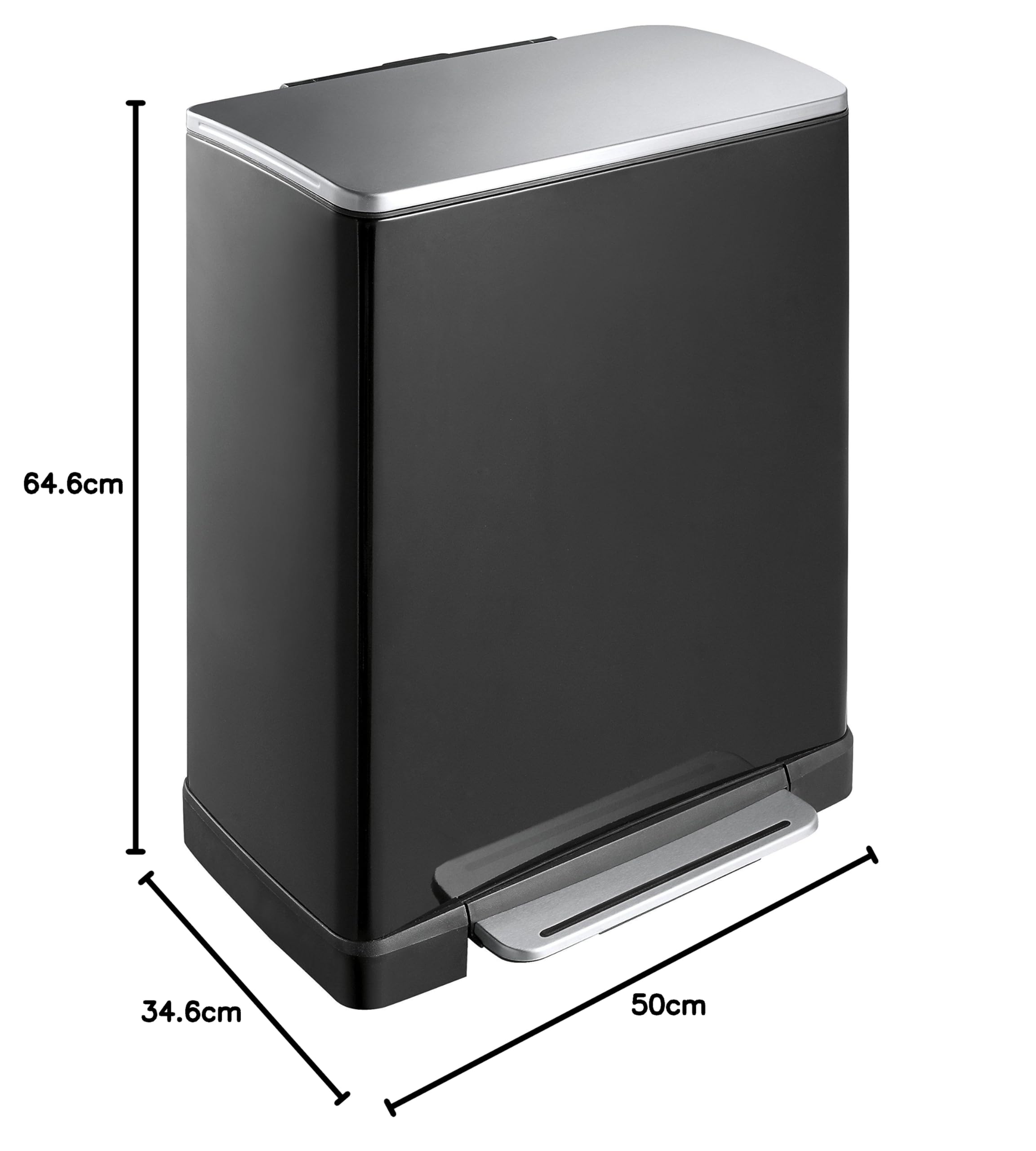 EKO E-Cube 50 Litre Metal Pedal Bin (34.5 x 50 x 65 cm, Shock Absorber System, Fingerprint Free, Stay-Open, Attaching Bin Bags), Matte Black Home & Kitchen