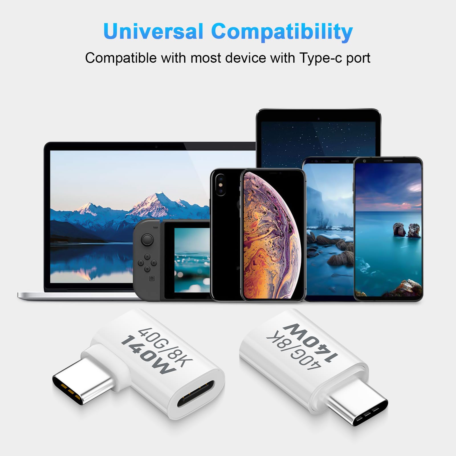 Adapter USB C 40 GB/8K 140 W, adapter USB 4.0 Side Bend typ C PD140W męski na żeński, idealny do MacBooka Pro/Air, Thunderbolt 4/3, HUB USB-C, Magsafe i innych