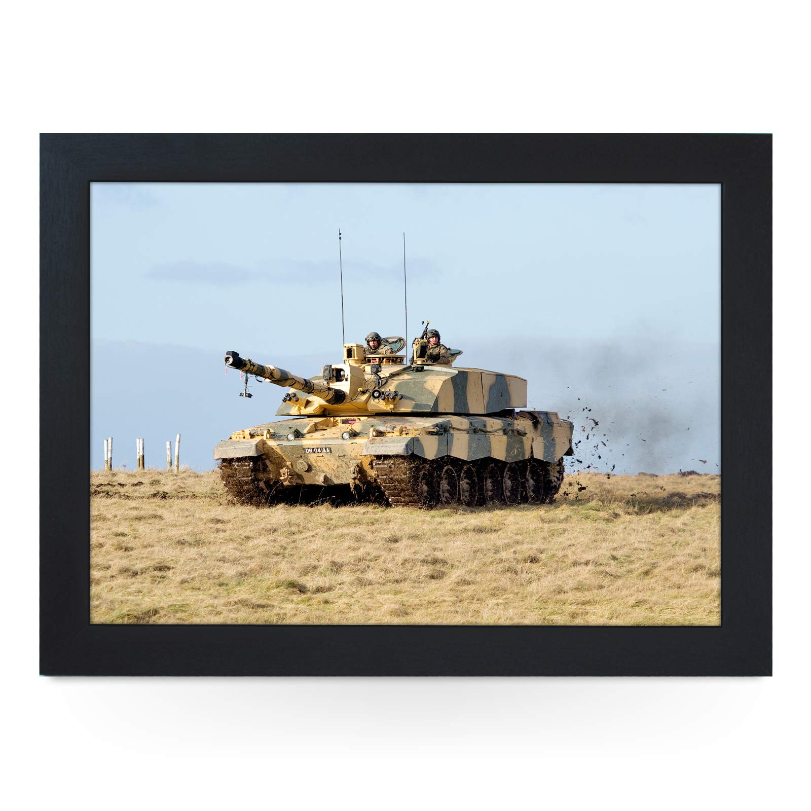 yoosh Portable Lap Desk Tray (British Army Challenger Tank) Handmade Wooden Frame, Beanbag Cushioned Bottom | Computers, Laptops, Meals, Food | JFS00068 Black