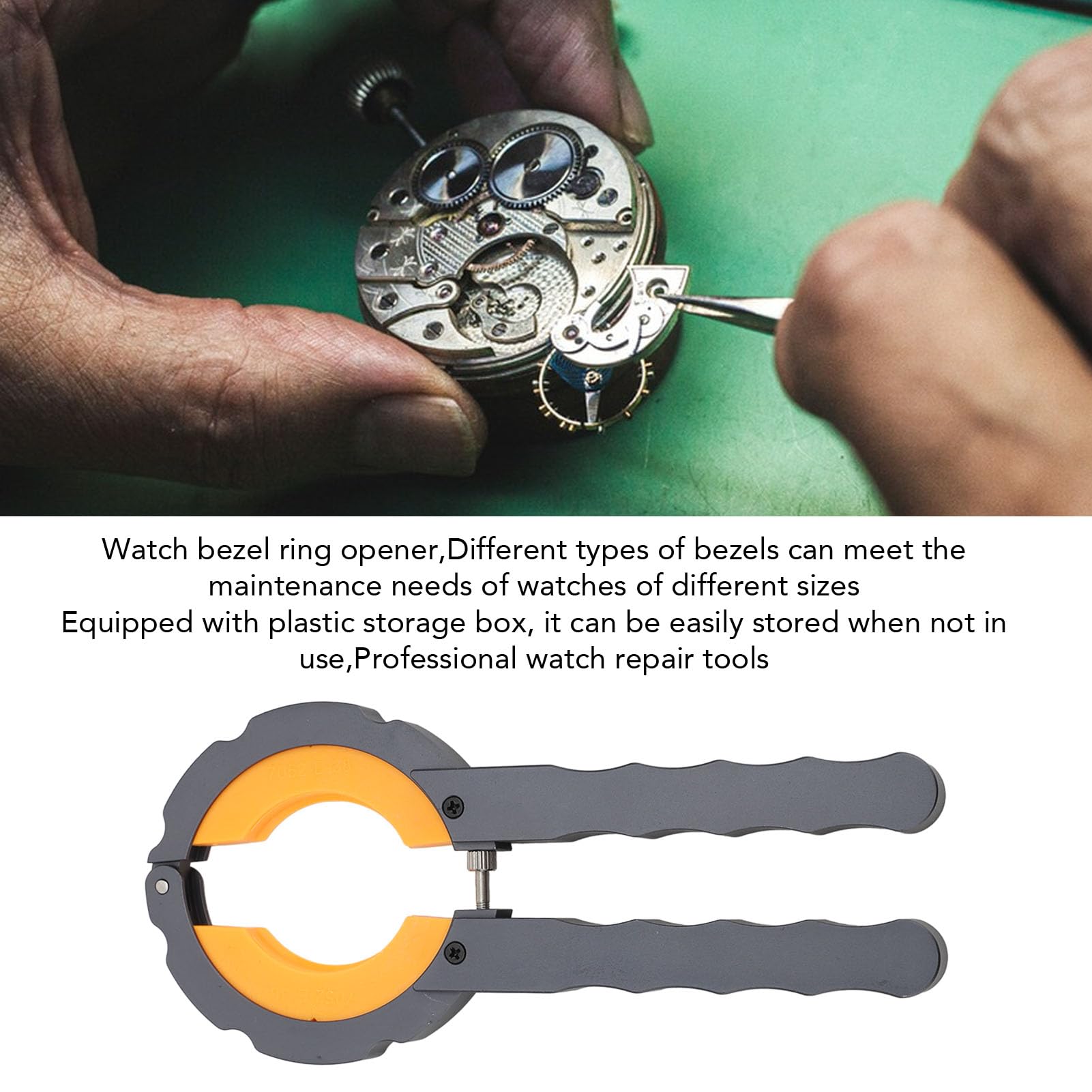 Removedor de bisel de reloj con mango de aleación de 6,5 pulgadas y 6 pares de cabezales de plástico, abridor de anillos de bisel de reloj para reparación profesional de