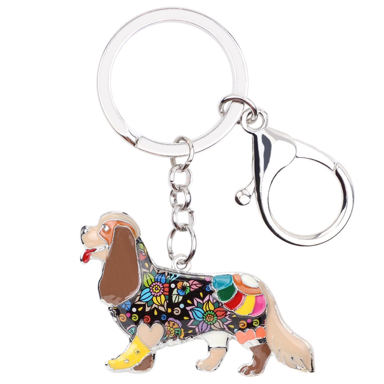 BONSNYEnamel Alloy Chain Cavalier King Charles Spaniel Dog Key Chains For Women Girl Car Purse bag Charms Gift
