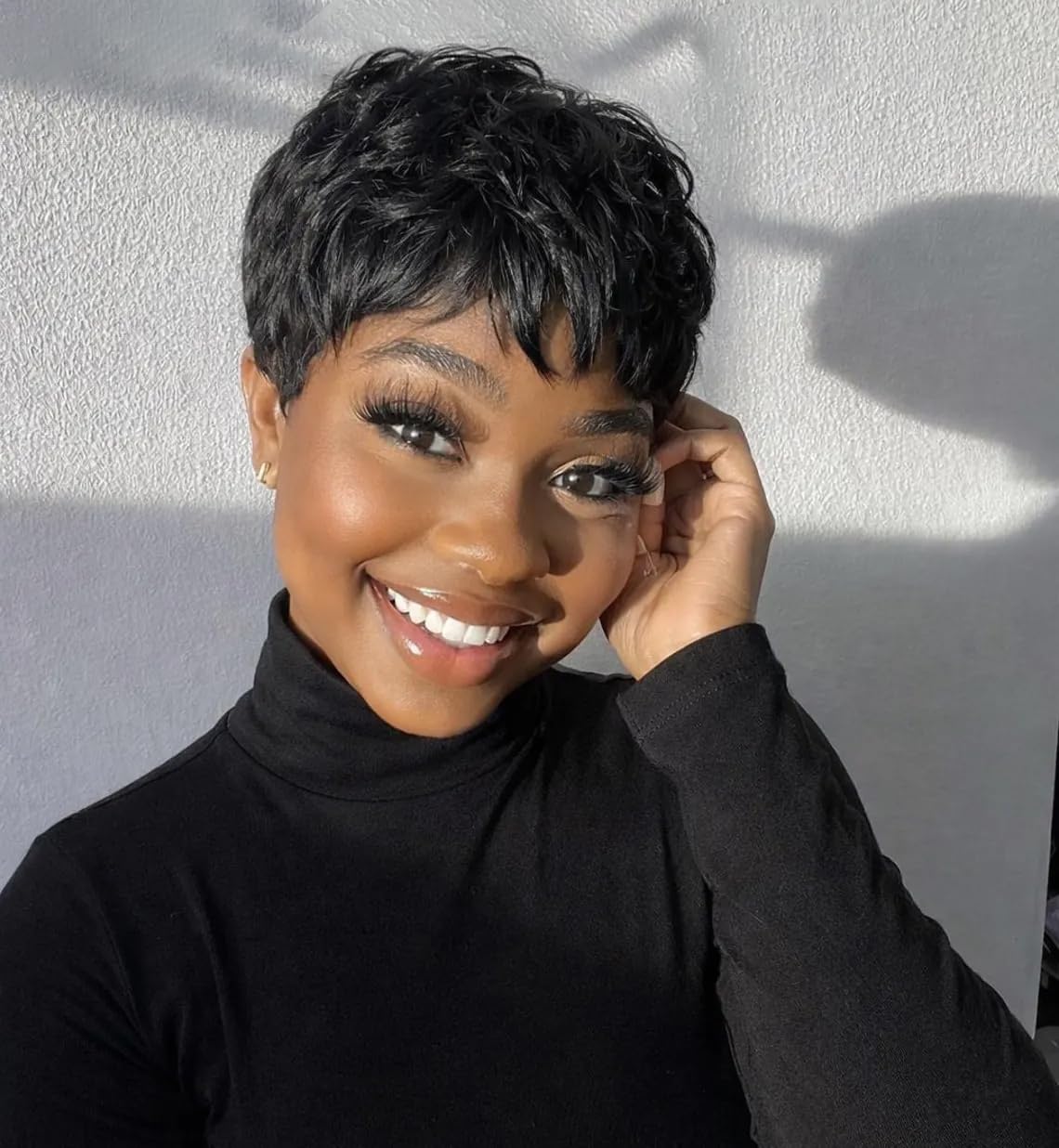Pixie Cut Human Hair Wig for Black Women, Throw On and Go, Glueless, 150% Throw On & Go Natural Black Pixie Cut Wig main image 3