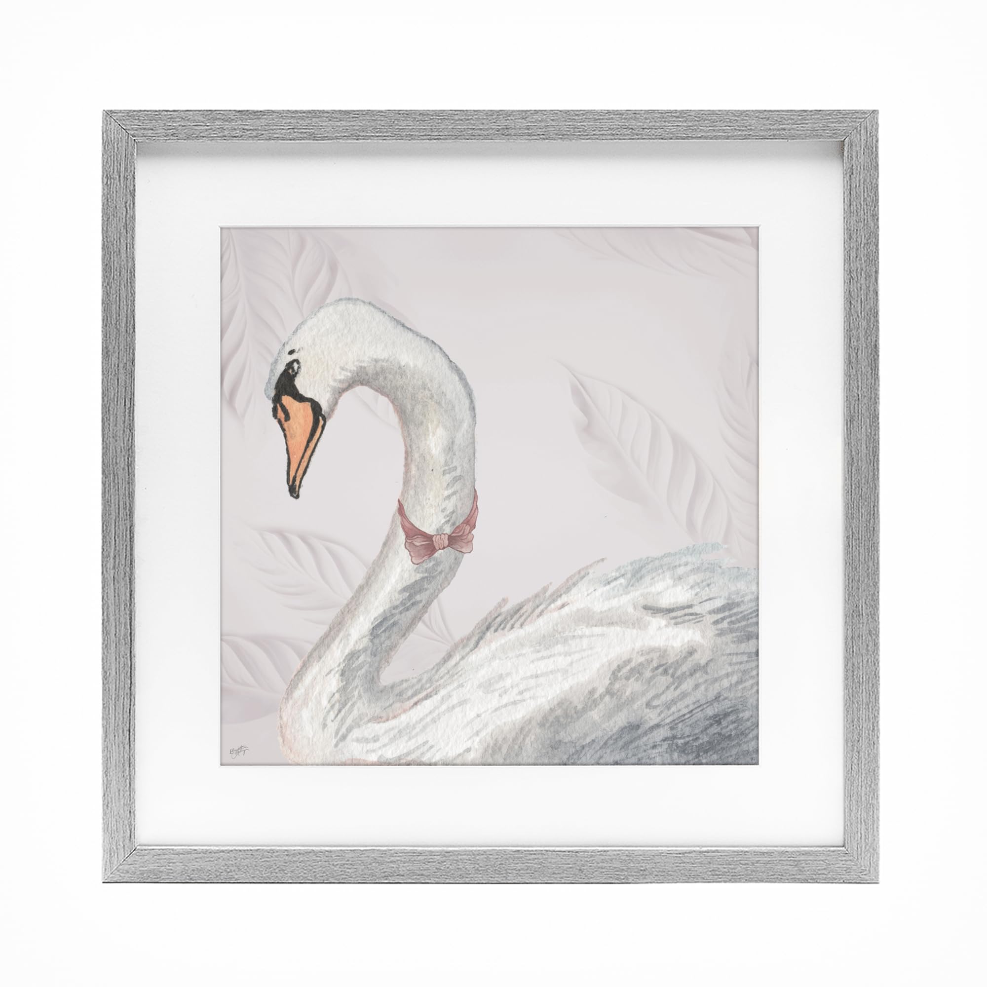 Stupell Industries 'Soft Classic Swan & Bow', Framed Print Under Glass, Gray, 13 x 13