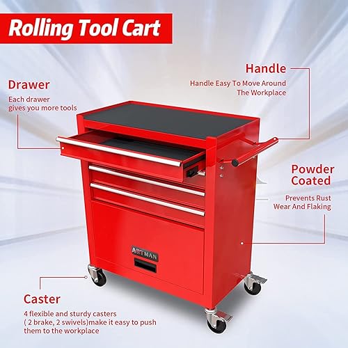 Miniatura 10 de Armario desmontable para herramientas rodante, 6 cajones y 2 gabinetes, organizador de caja de herramientas extraíble con 4 ruedas