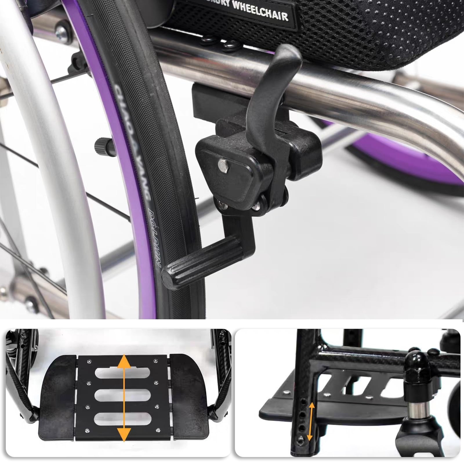 Sedia a rotelle Sportiva, in Lega di Alluminio Leggera con Freni a Mano, Ruote Posteriori a sgancio rapido, Design Pieghevole ergonomico per Il Trasporto.