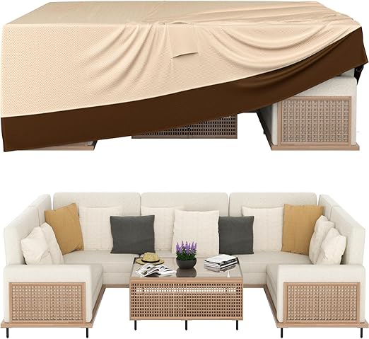 Patio Furniture Covers, Outdoor Furniture Cover Waterproof, General Purpose, Outside Table and Chair Covers, Heavy Duty 600D (108 Inch L x 82 Inch W x 27.9 Inch H)-Brown