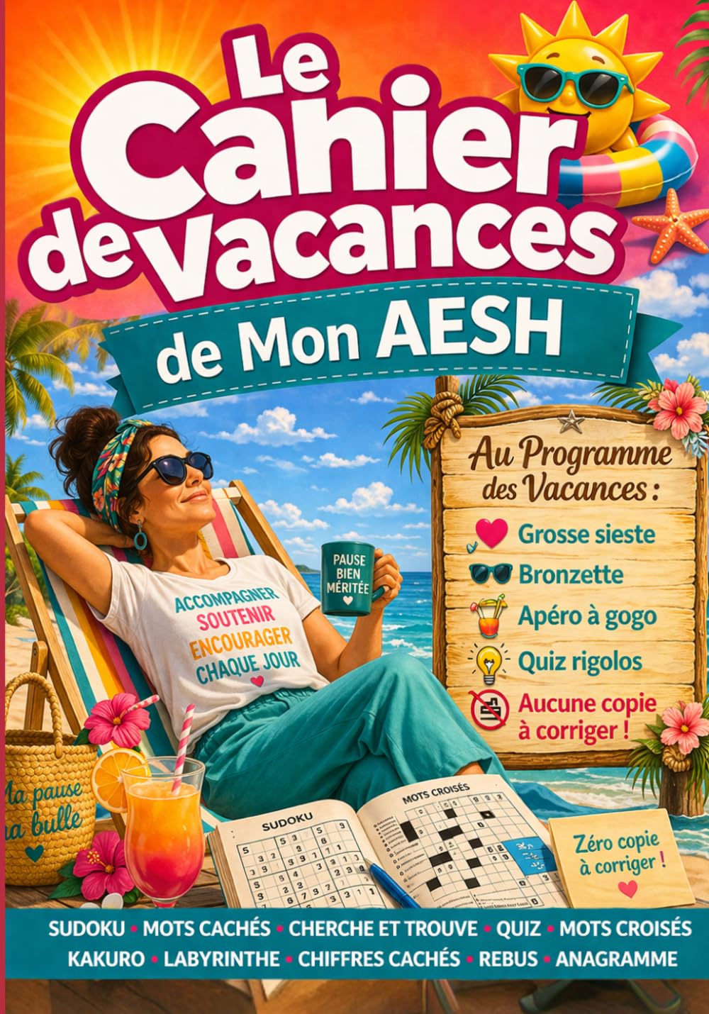 Le cahier de vacances de mon AESH: Plus de 100 jeux et activités tout en couleurs — mots mêlés, sudoku, quiz, mots croisés, labyrinthes et bien plus — ... pour une AESH pour la fin d'année scolaire