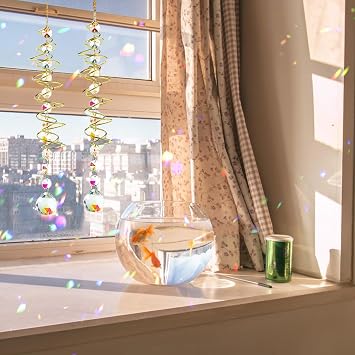 Pack of 2 Crystal Sun Catchers Crystal Wind Chime with Double Spiral Suncatcher Window Decoration Wind Chimes for Outdoor Hanging Sun Catcher for Windows and Garden