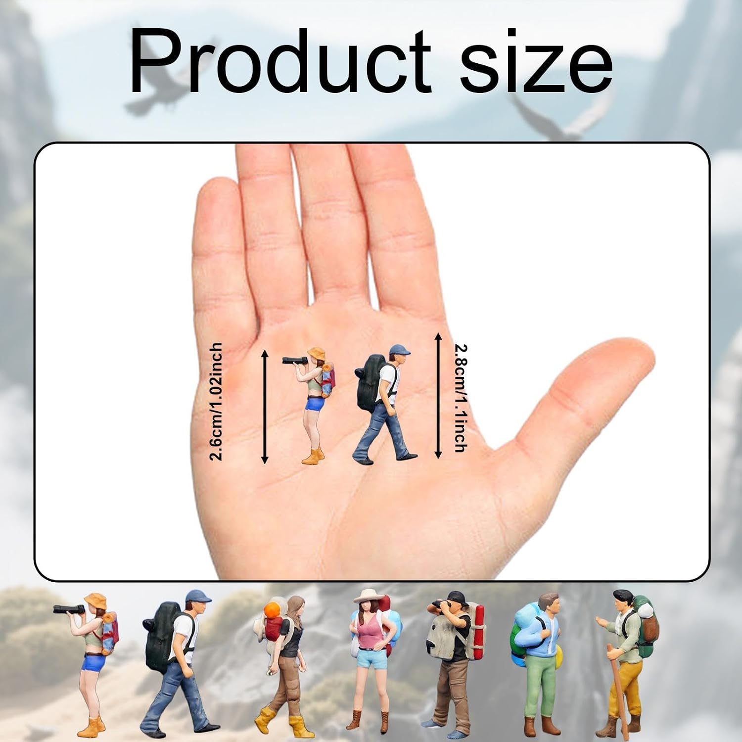 Menolana 1:64 Miniature Figures Micro Landscape Decor Hiking Tiny Small Decorative Layout Props Collectibles Miniature Scene Figurines, 3pcs