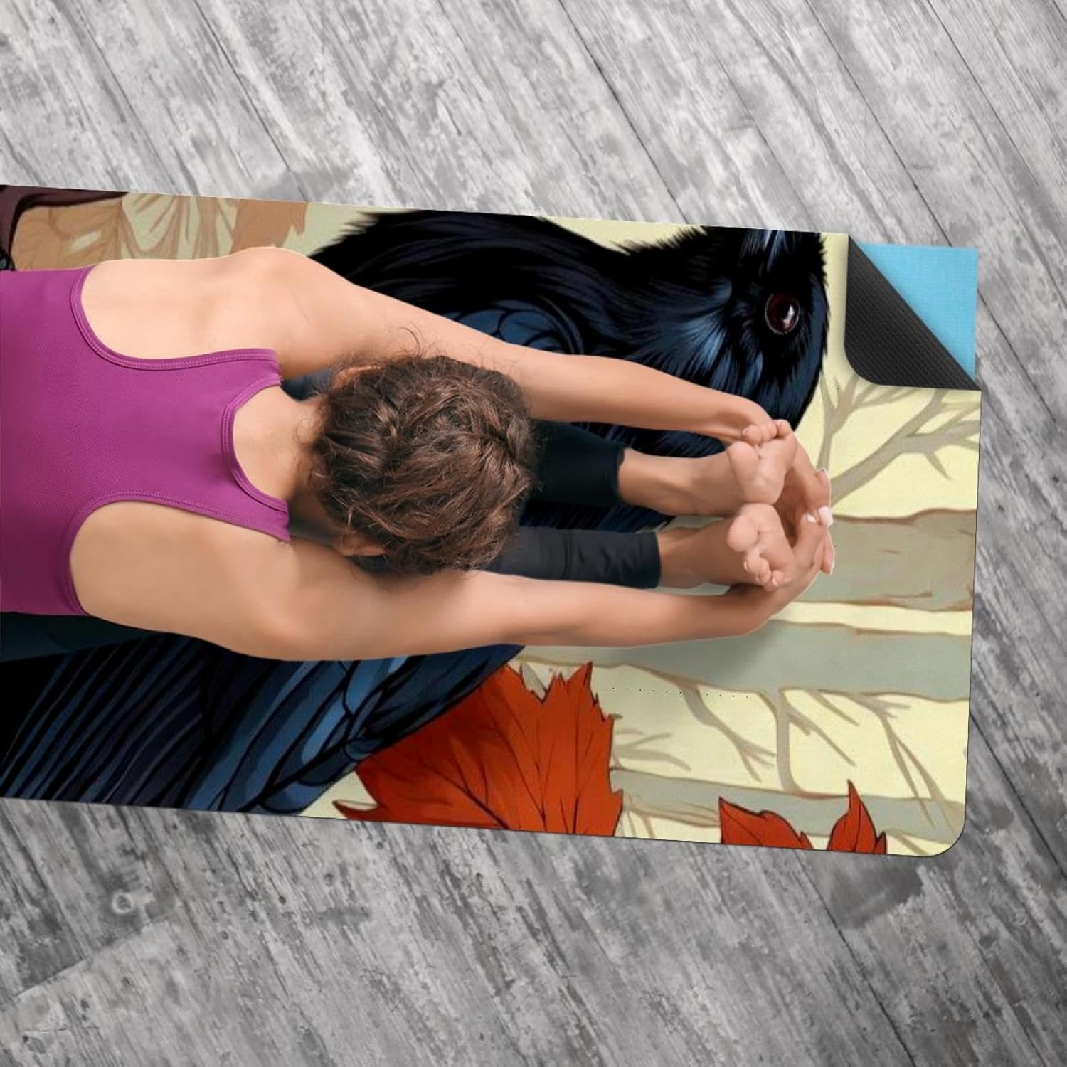 Yoga Towel, Black Crow Pattern Non Slip Sweat Absorbent Hot Yoga Mat Towel for Hot Yoga, Pilates and Fitness - 72.8" x 26.8"