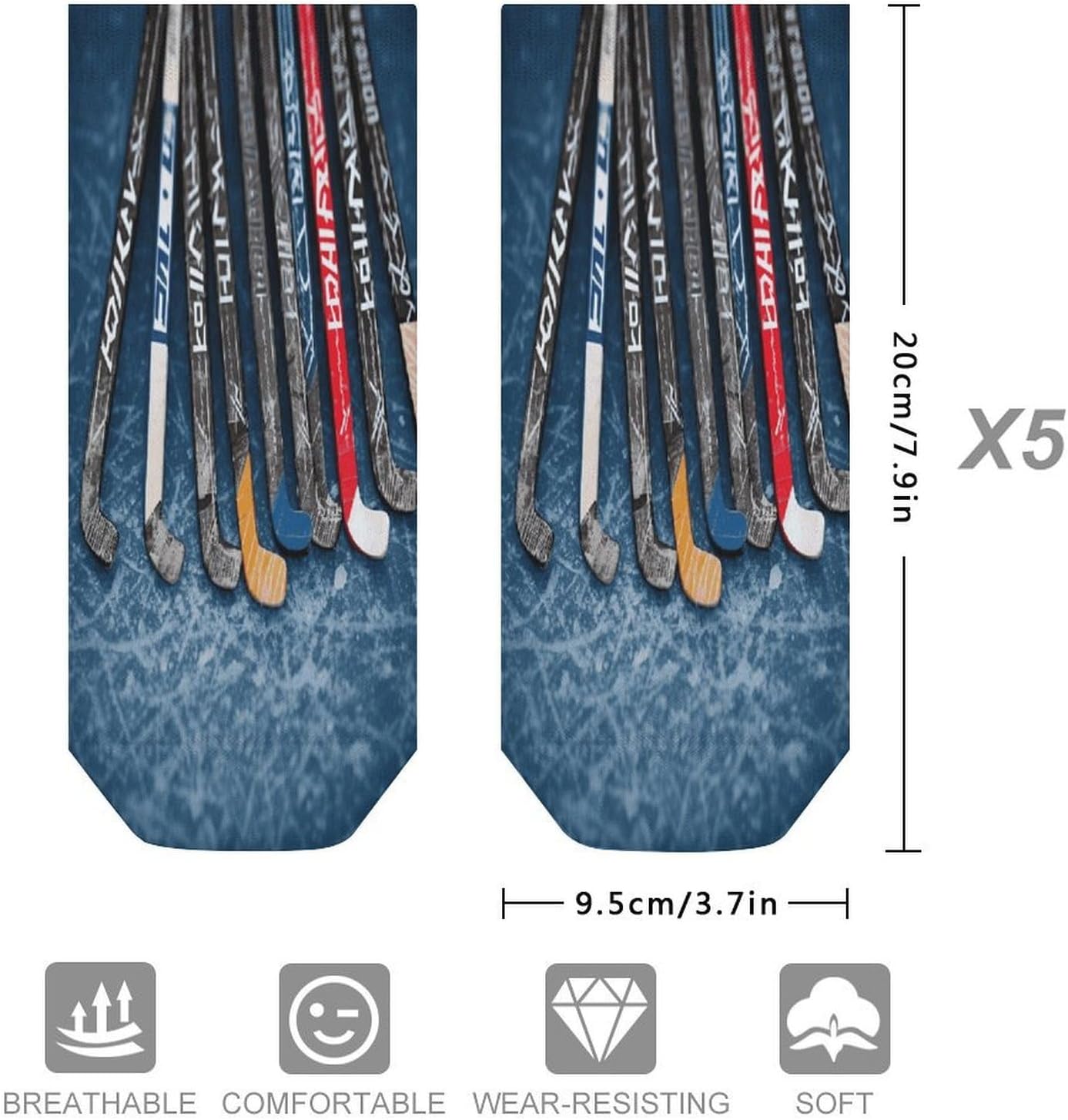 Ice Hockey Sticks Ankle Sock for Men & Women 5 Pairs Breathable Ankle Short Casual Socks Low Cut Athletic Socks