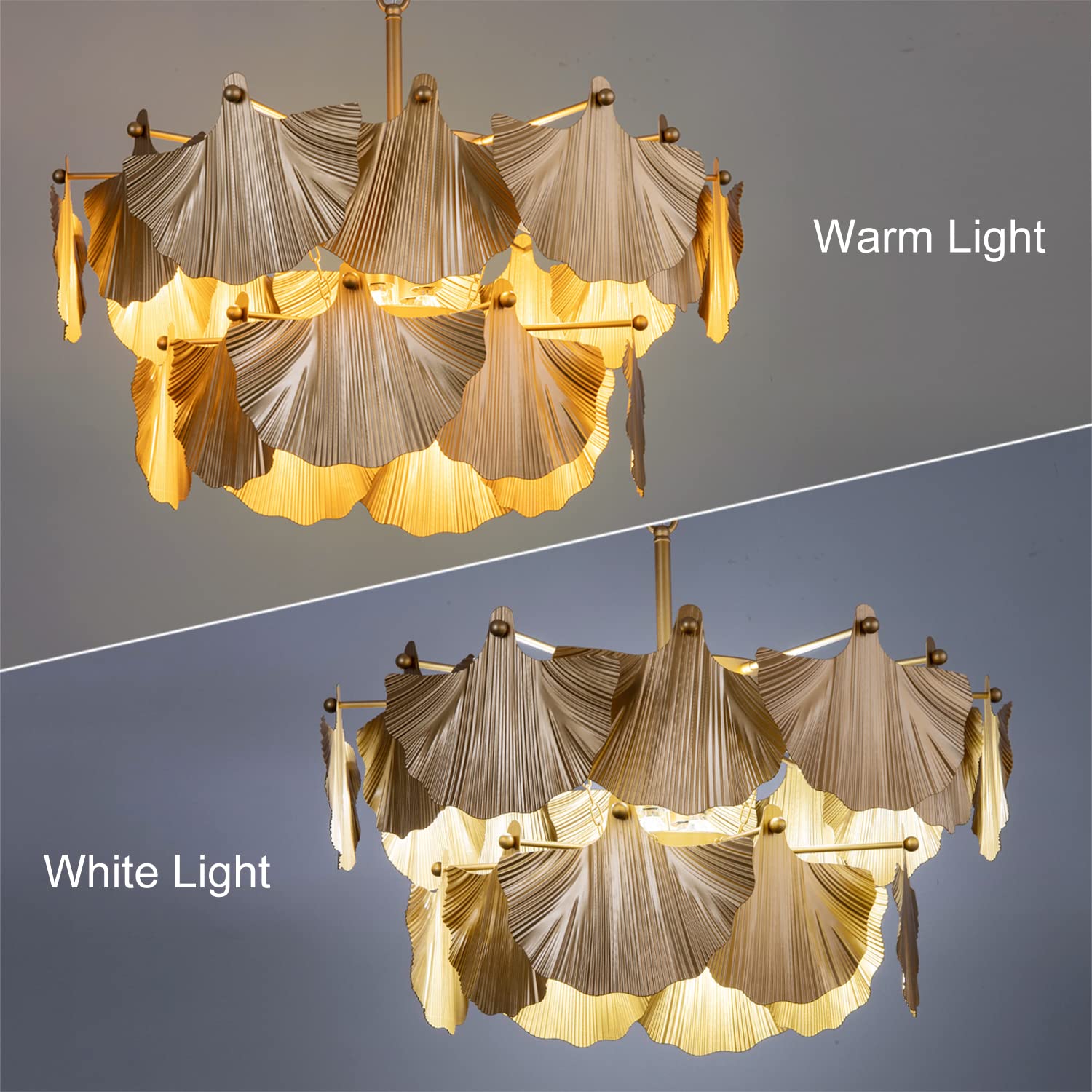 TOCHIC Modern Farmhouse Chandelier, 8 Lights Gold Chandeliers for Dining Room, Rustic Chandelier with Ginkgo Leaves, Ceiliing Light Fixture for Living Room, Bedroom, Kitchen, Entryway, W-25.98"