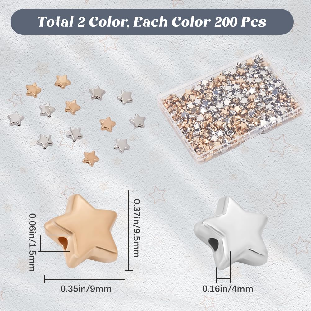 SOFPLATE 1 Box 400pcs Gold Plastic Star Beads Large Gold Star Beads Silver and Golden Five Pointed Stars Button Pentagram Loose Spacers Large Hole Bead for jewellery Making Bracelets women Necklaces D - Image 2