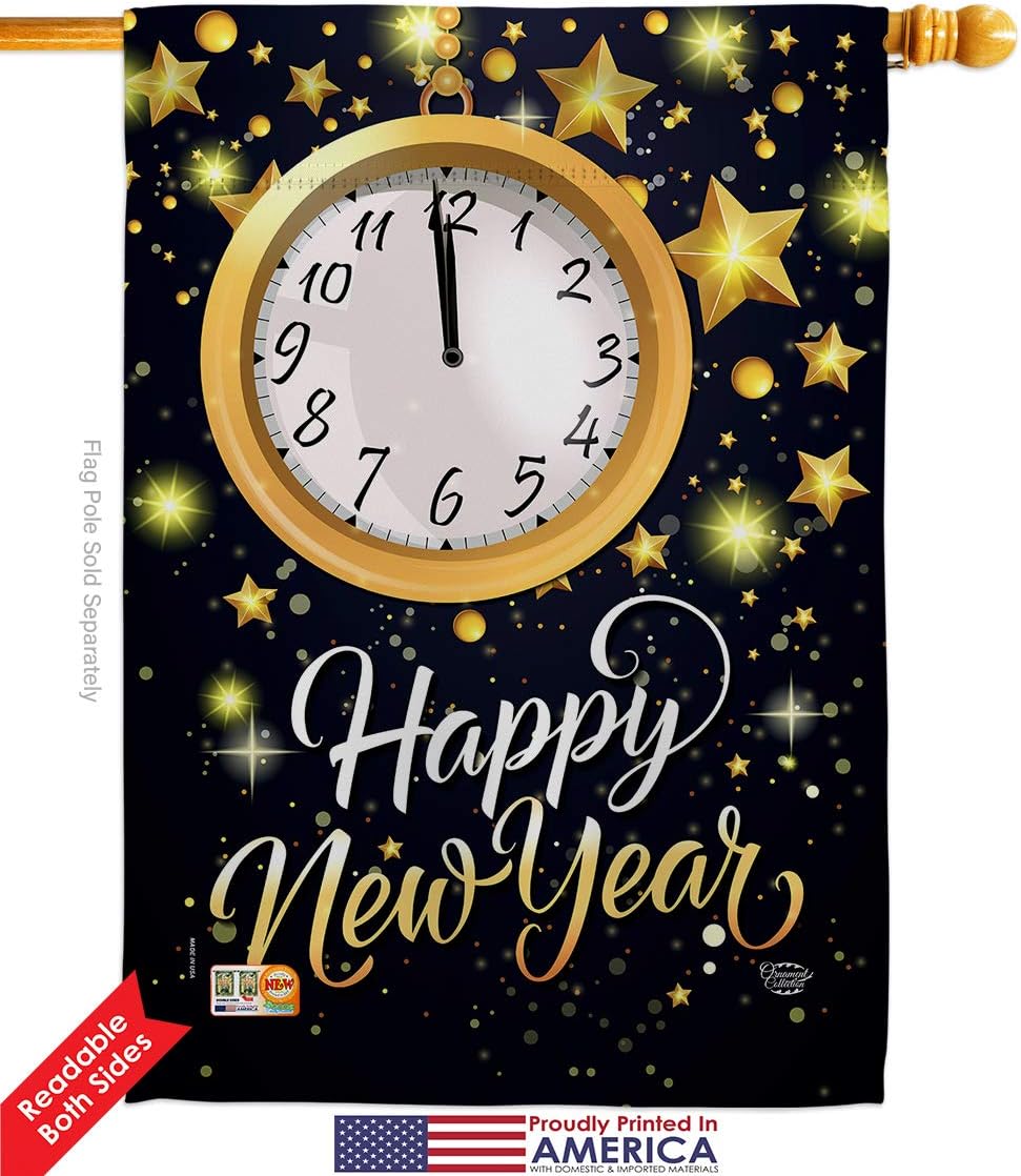 New Year Countdown House Flag Clock Champagne Party Fireworks Celebrate Small Decorative Gift Yard Banner Double-Sided Made In USA 28 X 40