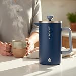 GROSCHE Dublin Machine à café en acier inoxydable, 18/8 double paroi en acier inox Presse française avec échelle de mesure, brassage chaud et froid, marque canadienne! - 8 Coupe 34 fl. oz, bleu de montagne