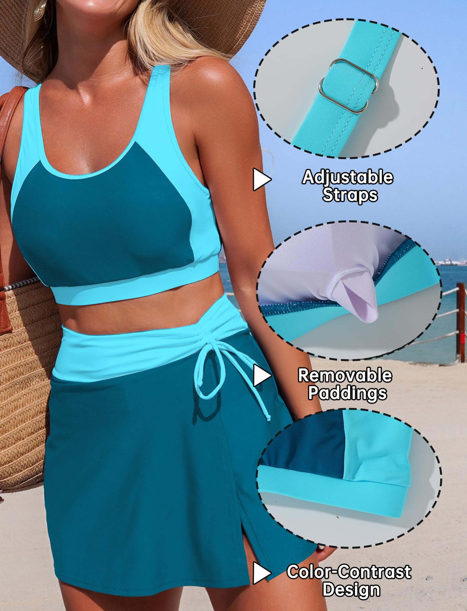 Costume da bagno da donna, 2 pezzi, sportivo, con scollo a U, push up, estivo, spiaggia, calcio, sportivo, S-2XL