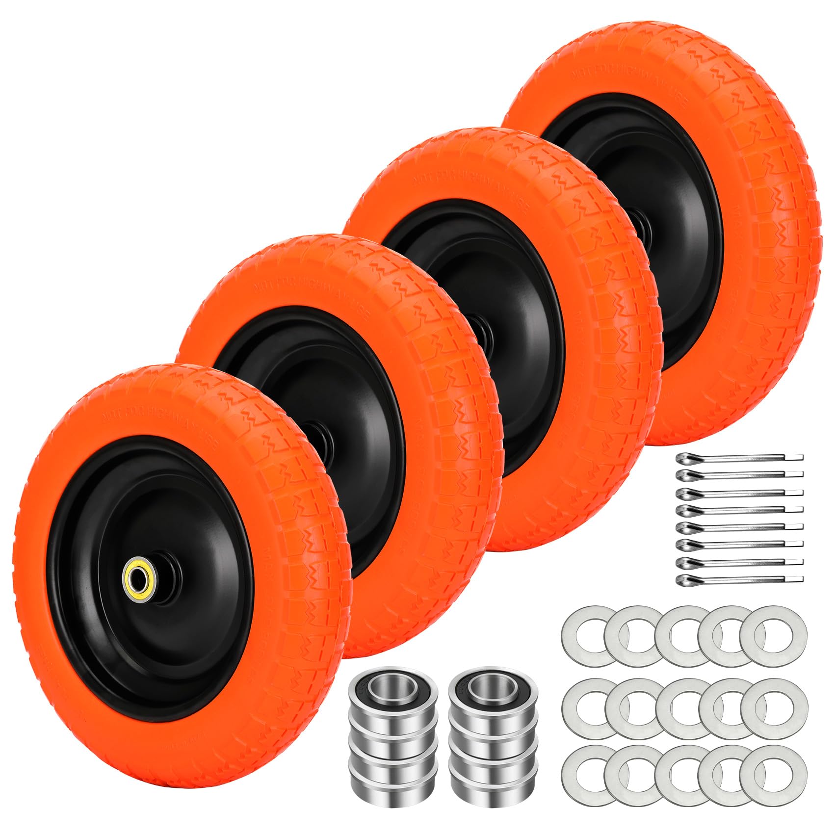 13" flat free wheels replacement for gor garden cart tires and wheels, 4.00-6 solid tires and wheels with 5/8"bearings, 13" no flat wheels for gor garden carts/hand trucks/garden carts?orange?