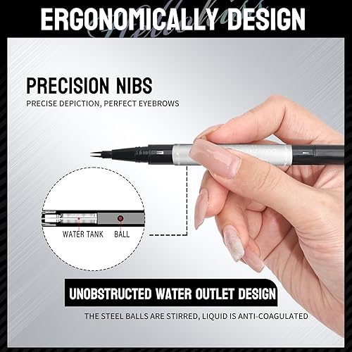Miniatura 6 de Bolígrafo de cejas de doble extremo, punta de microhorquilla de 0.000 in, tinta líquida impermeable para cejas, micro-tenedor y puntas finas, 5