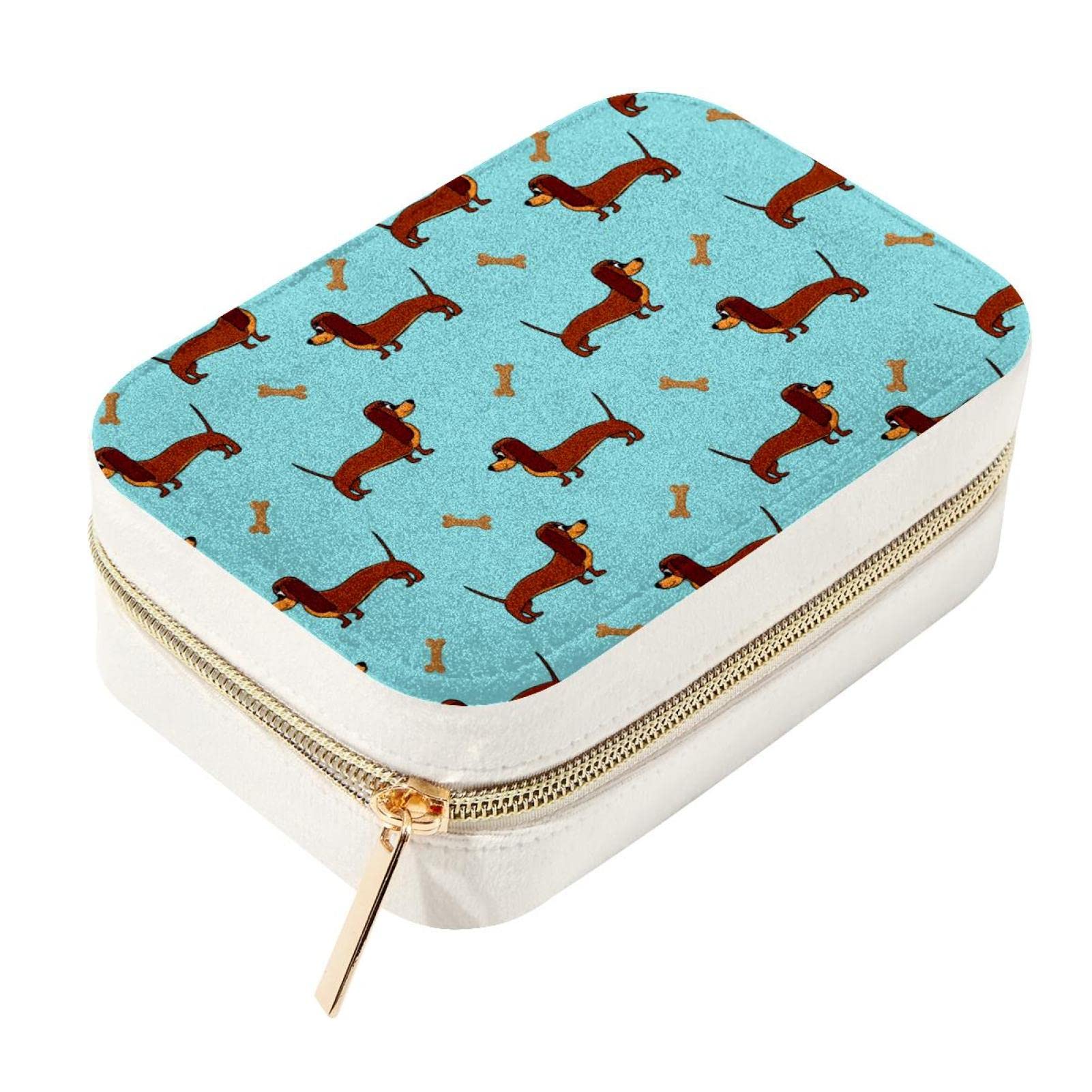 Boîte à bijoux Teckel en velours chic avec fermeture éclair et intérieur éponge