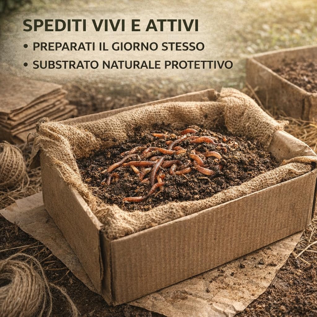 Lombrichi Vivi da Compostaggio (Eisenia Fetida e Andrei) per Produzione Humus e Vermicompostaggio: Kit Avviamento Ideale per Orto Biologico, Compostiere Domestiche (250g)