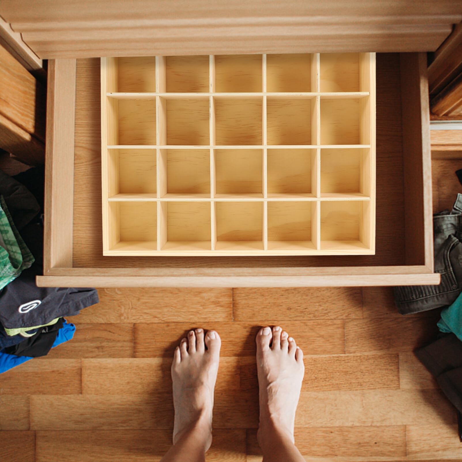 IMIKEYA Krawatten-Organizer 20 Fächer Holz-Aufbewahrungsbox Praktische Unterwäsche-Aufbewahrungsbox Höschen-Organizer Kleinigkeiten-Behälter
