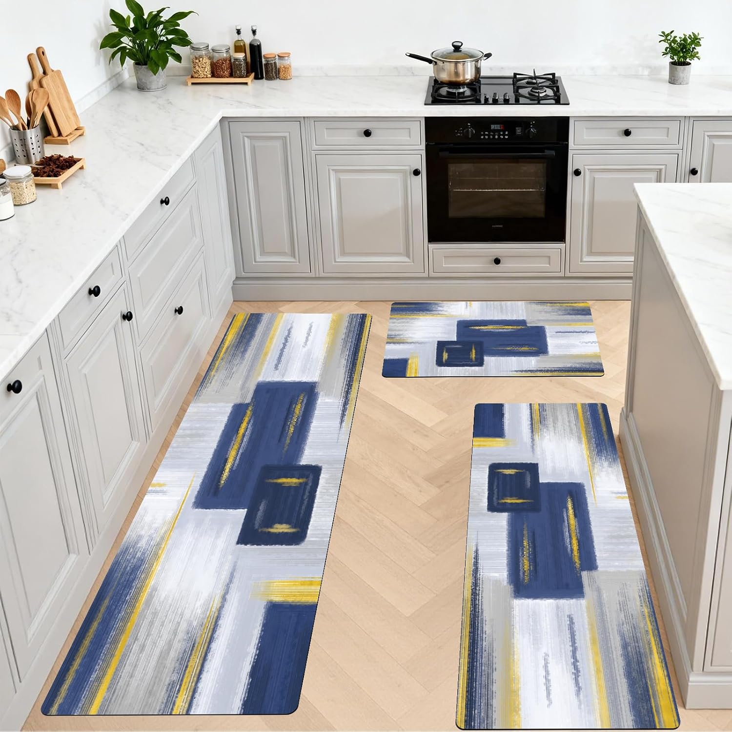 XLHOMO Kitchen Rugs Sets of 3, Non Slip Washable Kitchen Mats for Floor, Anti-Fatigue Runner Rug with Rubber Backing, Waterproof Kitchen Rug Set for Laundry, Floor, Office, Hallway
