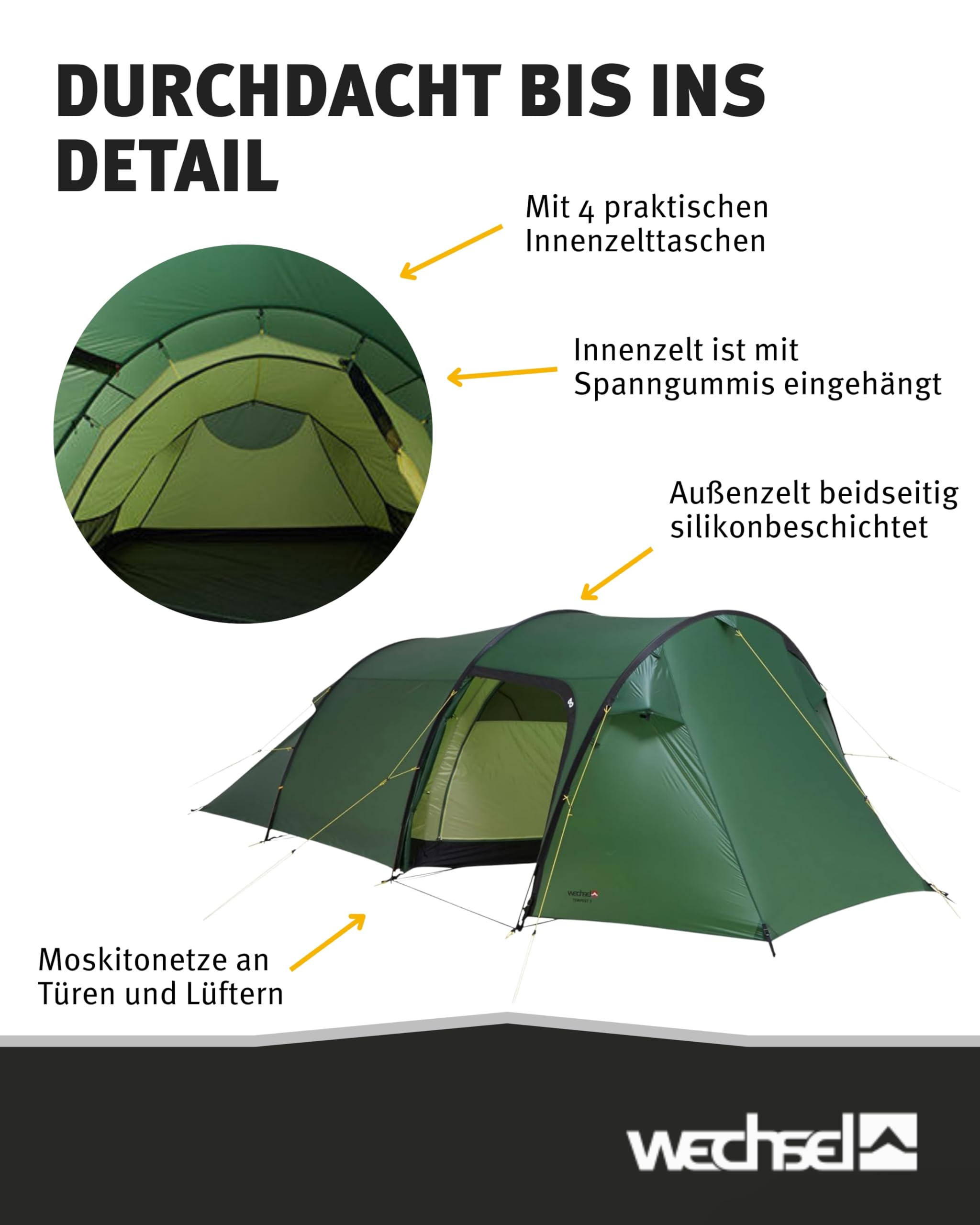 Wechsel Tempest 3 I Zero-G Tunnelzelt für 3 Personen I schnell aufbaubares Leichtgewichtszelt I kompakt & transportabel I ideales Outdoor-Zelt für Camping, Wandern & Radreisen
