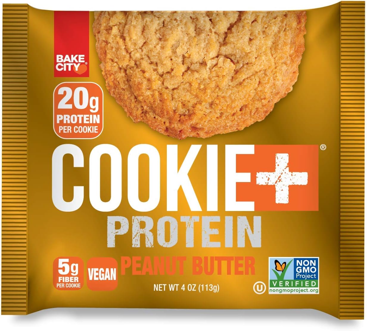 Bake City Cookie Plus Protein | Protein Cookies, 20g Protein, Non GMO, Vegan, Plant Based, Kosher, No Artificial Flavors (Peanut Butter, 12 Cookies)