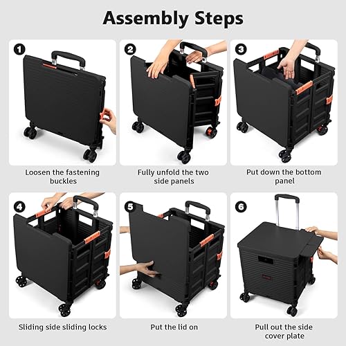Miniatura 5 de Carrito plegable portátil plegable con ruedas, cesta de mano con tapa magnética, cubierta telescópica, resistente al desgaste, rueda giratoria de