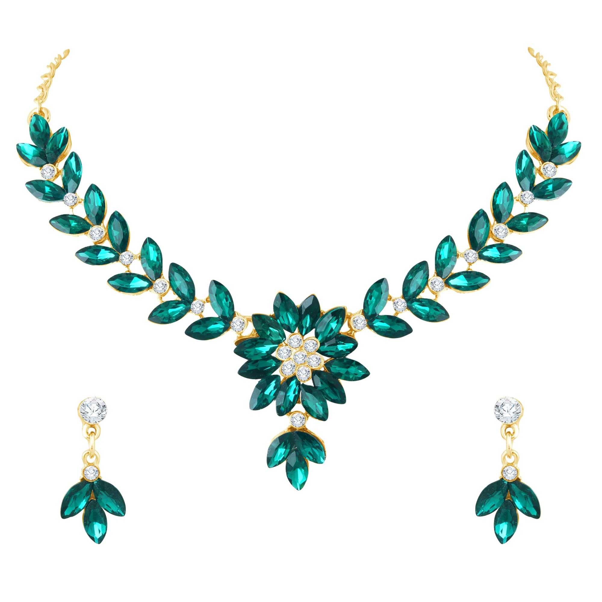 Atasi International Green Emearld Style Diamond Crystals Gold Plated Alloy Necklace Set with Earrings for Women | Stylish Jewellery for Party, Wedding and Festive Occasions (B0DD7S5M5H) Amazon Price History, Amazon Price Tracker