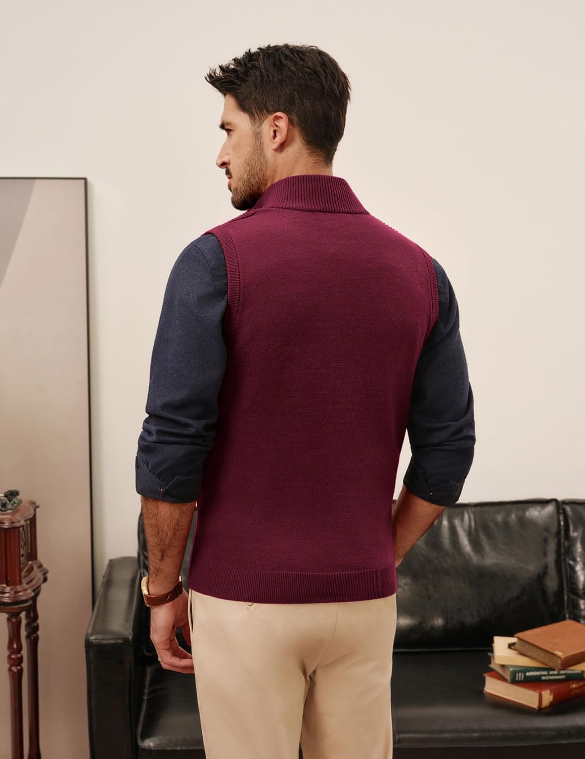 PJ PAUL JONES Men's Sweater Vests Slim Fit Twill Textured Full Zip Sleeveless Vests Casual Outwear - Image 5