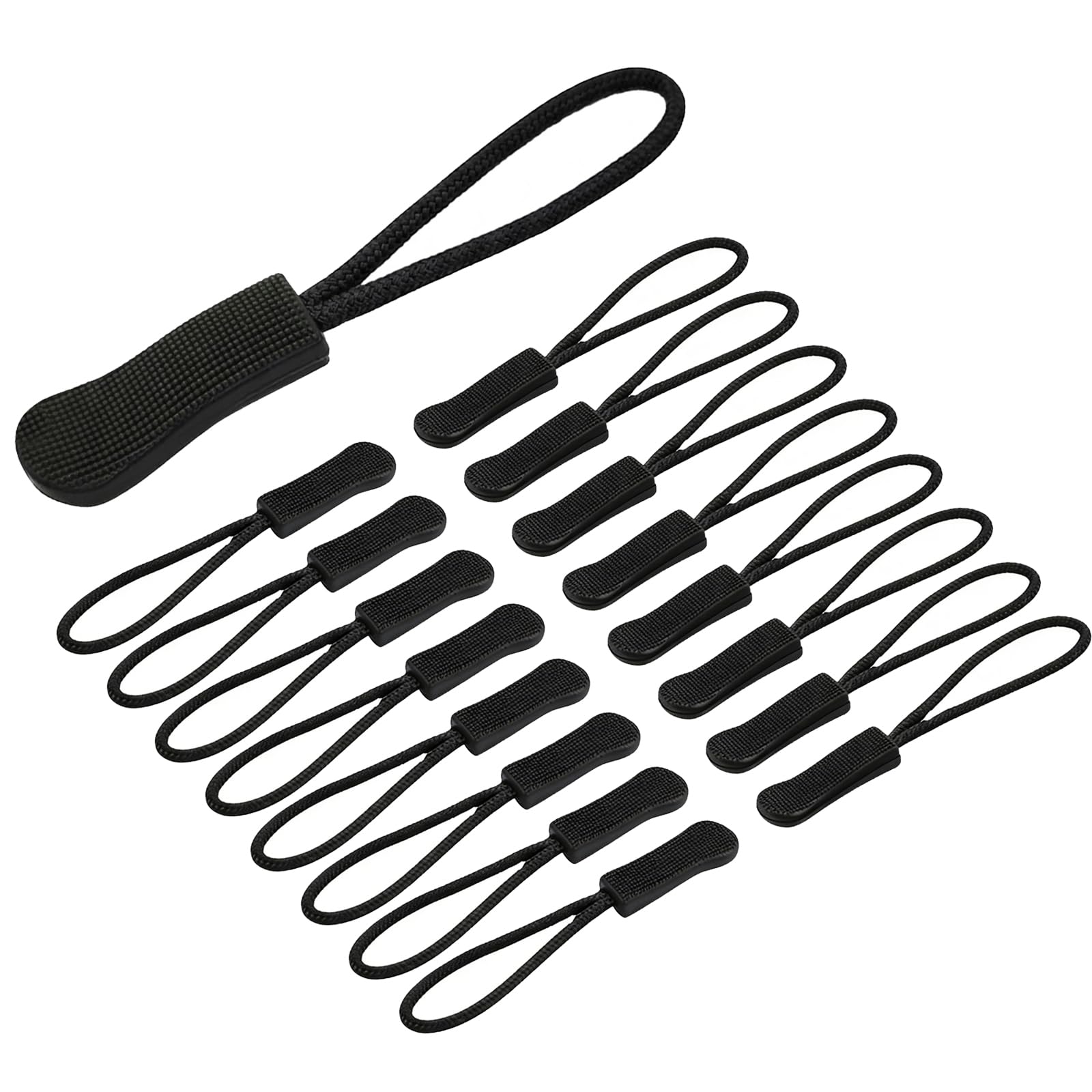 Oneyee 15 PCS Zipper Puller Replacement,Zip Tags Cord Pulls,Black Zipper Pulls Non-Slip Zipper Extension for Jackets, Backpacks, Traveling Cases, Luggage, Suitcases, sleeping bags and more.(Black)