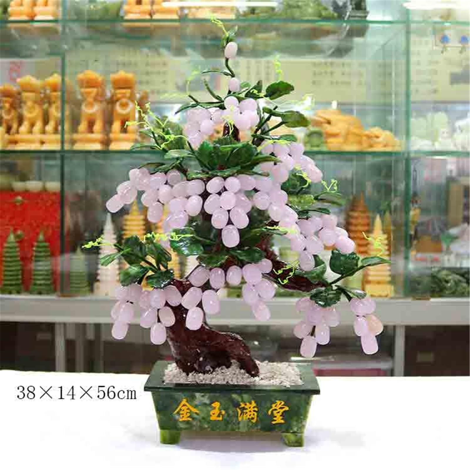 Pianta artificiale in vaso, bonsai artificiale, uva di giada, per ufficio, scrivania, casa, decorazione (verde)