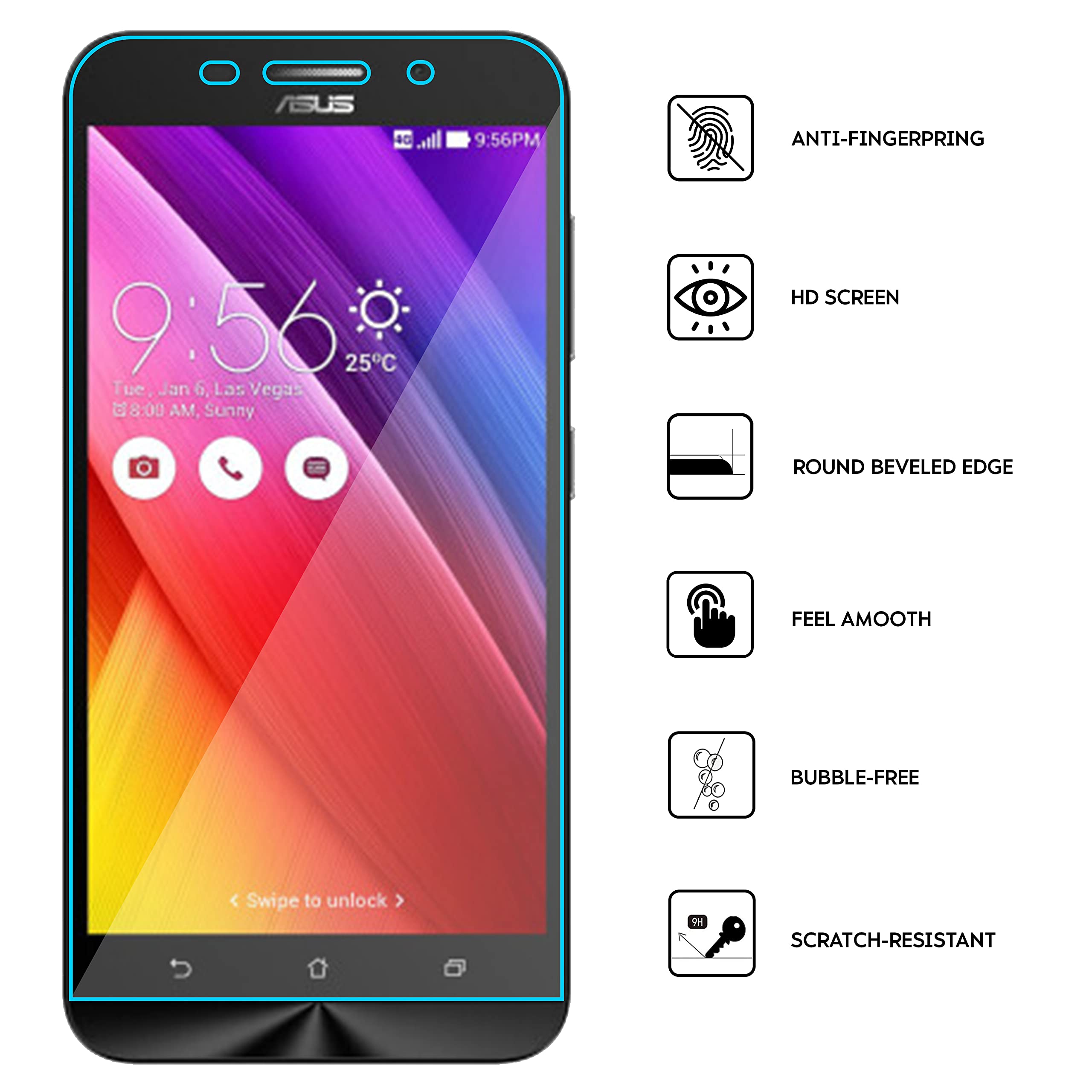 Nandu ZenGlass Pellicola Protettiva | Flessibile E Resistente 9H | Made In Germany | Per ASUS ZenFone 2 E 2 Deluxe - 2