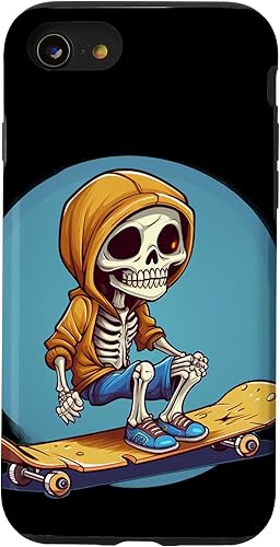 Miniatura 18 de iPhone 16 Cool Skeleton with Sweater on Skateboard for chilly Skater Case