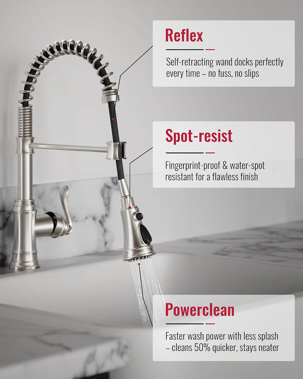 Kitchen Sink Faucet Brushed Nickel with Deck Plate High Arc Single Handle Singe Lever with Pull Down Sprayer Spring Kitchen Faucet 3 Function Farmhouse Bar Kitchen Faucets by Homevacious