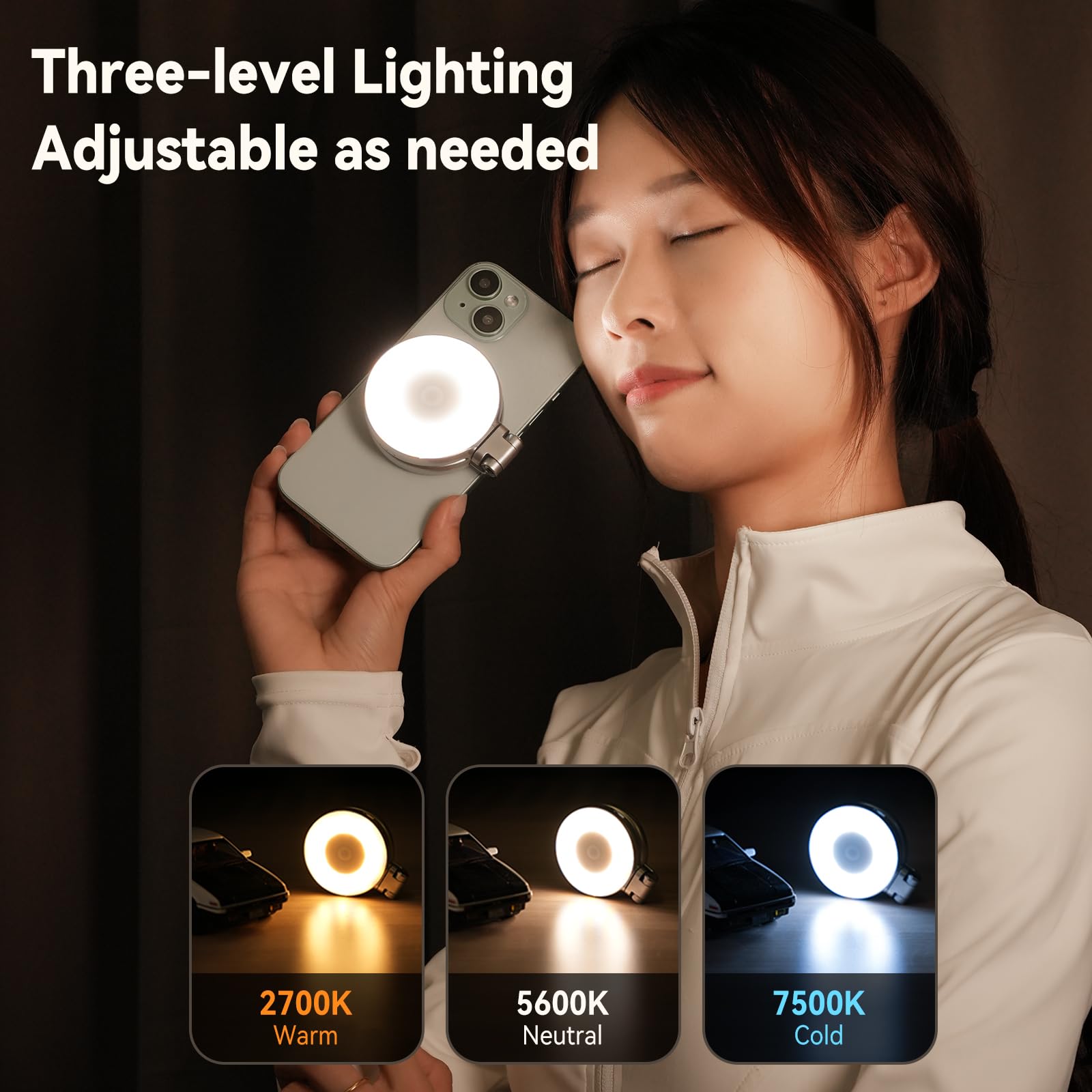 AFAITH C03 - Luce magnetica per selfie, compatibile con iPhone Magsafe, CRI97 360° LED Selfie Ring Fill Light con specchio per selfie/fotografia/TikTok/chiamate zoom/videoconferenze