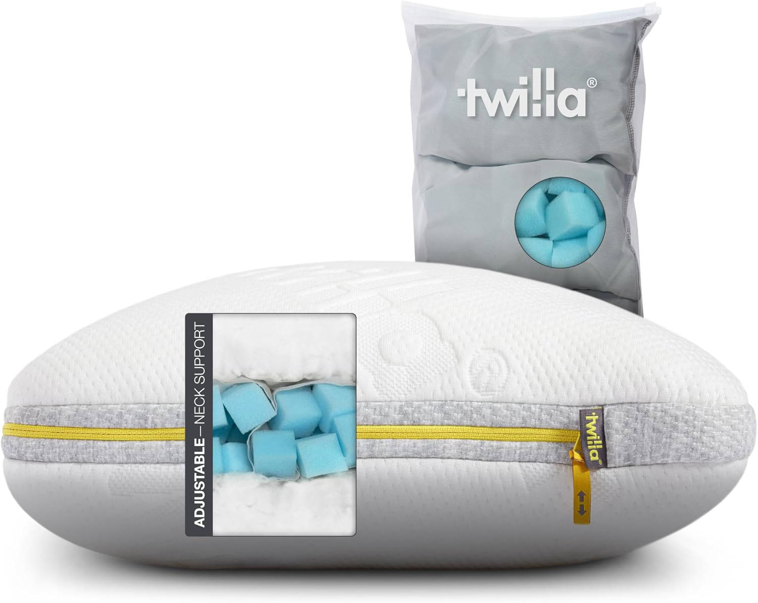Twilla Adjustable Pillow - Contour & Height Adjustments for Spine Alignment, Deep Sleep & Lasting Comfort - Customizable for Side & Back Sleeper