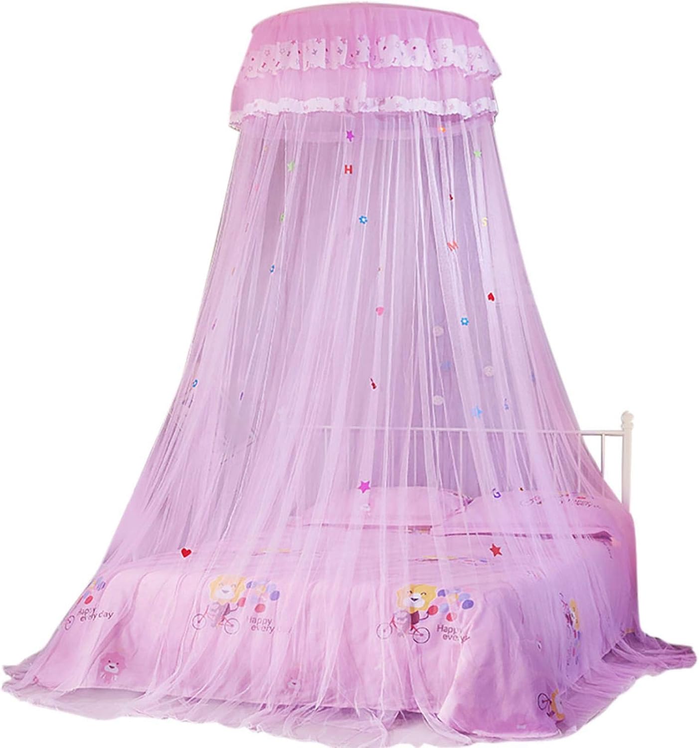 Fdit Children Bed Net Princess Bed Canopy for Girls Bed Canopy Curtain Lace Bed Netting Mesh Canopy Round Dome Bedding Foldable No Punching （White）()