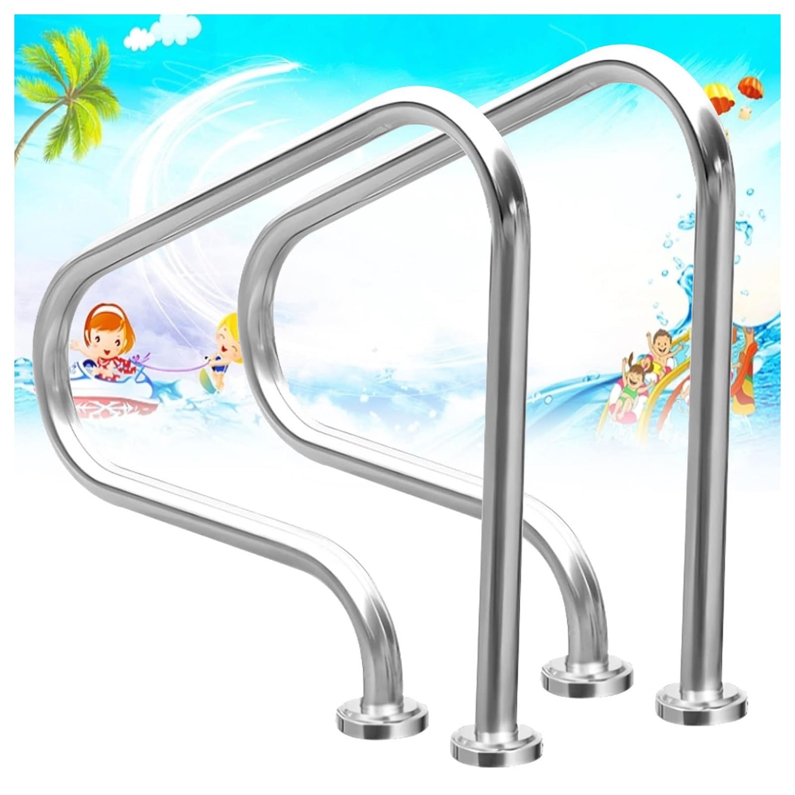 Swimming Pool Stair Rail,304 Stainless Steel Pool Handrail,Swimming Pool Stair Railing,250 LBS Load Capacity,with Quick Mount Base,for Indoor Outdoor Pool Water Park
