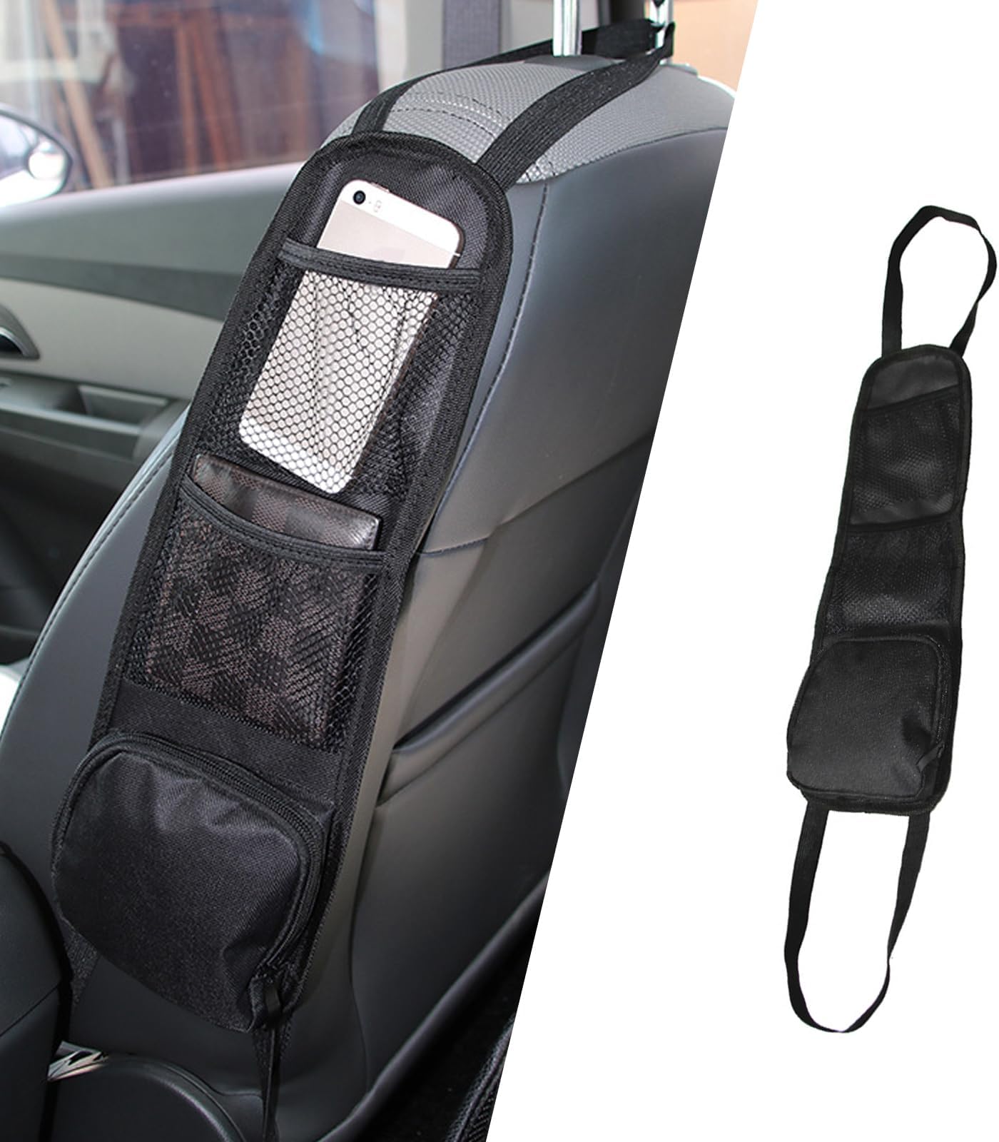 Oxford Cloth Encrypted Mesh Car Seat Back Side Pocket Organizer, 16.53" x 5.51" Black