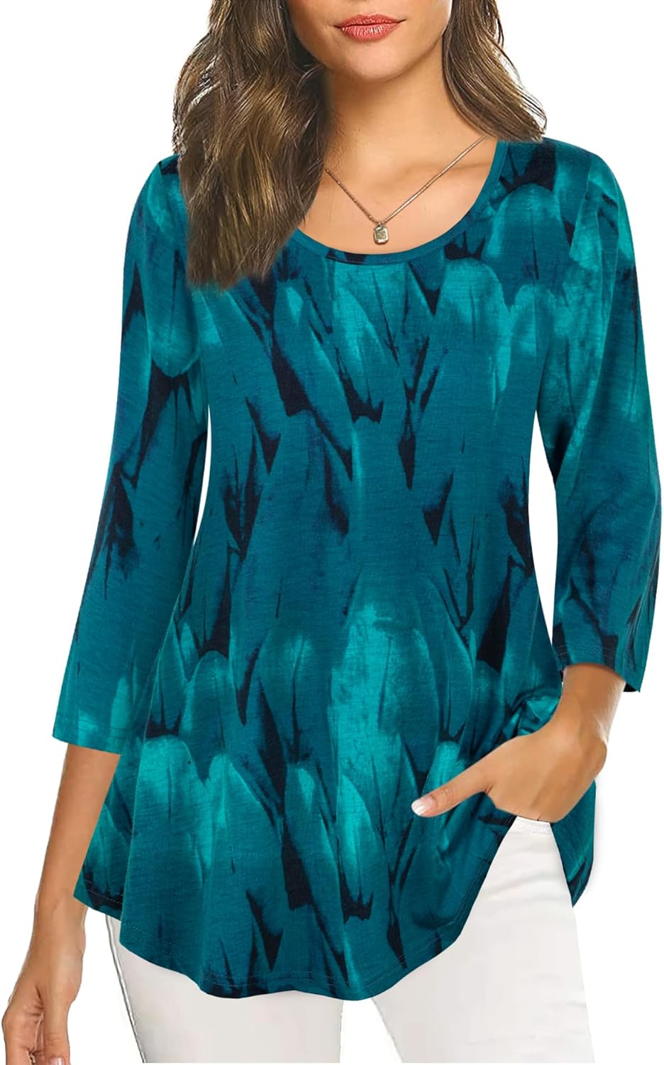 Nandashe Womens 3/4 Sleeves Floral Tunic Shirts Summer Casual Dressy Blouse Tops - Image 2