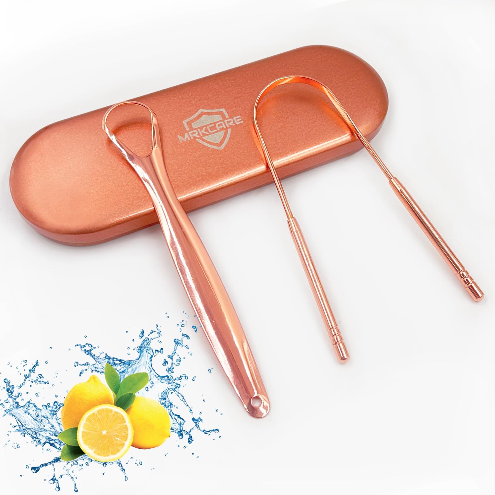 Tongue Scraper, 100% Surgical Grade Stainless Steel Tongue Cleaner for Adults & Kids Oral Hygiene- 2 Pieces Tongue Scraper with Metal Travel Case (Copper)