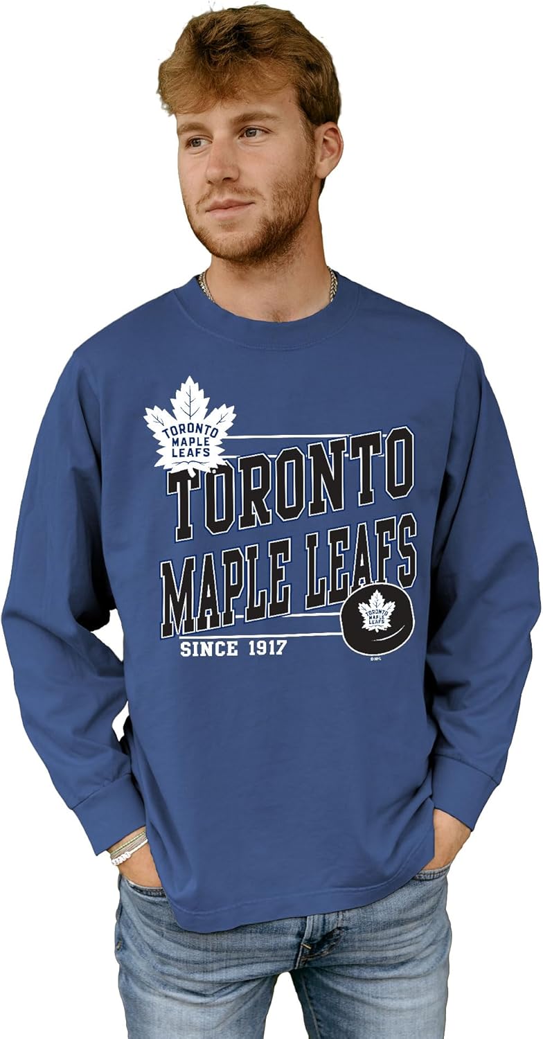 Blue 84 NHL Unisex-Adult NHL Officially Licensed Long Sleeve T-Shirt Throwback Club