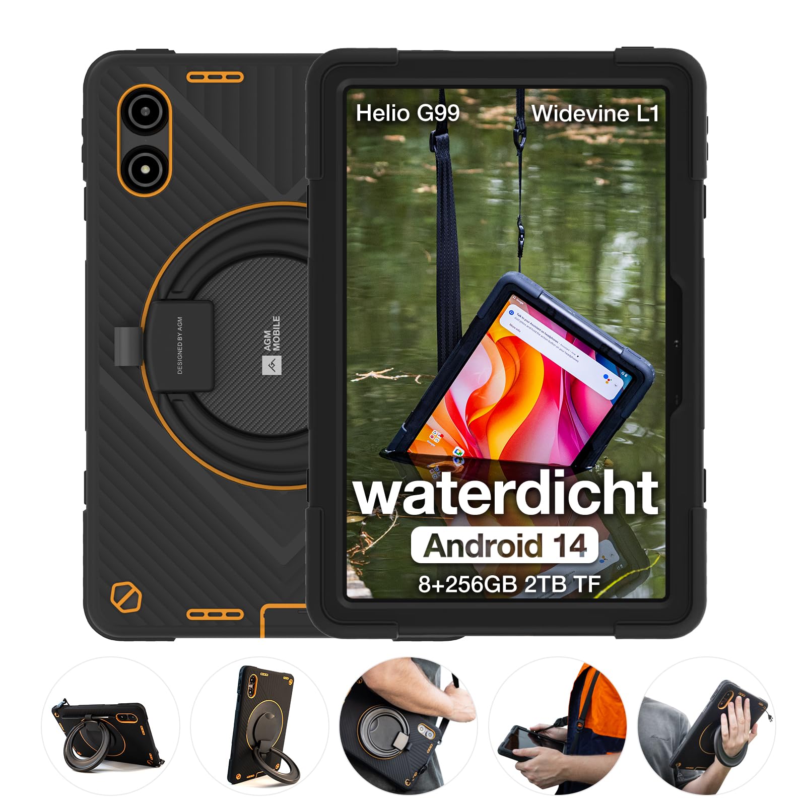 AGM PAD P2 aktywny tablet z systemem Android z klawiaturą i długopisem (2024), 16 (8+8) GB + 256 GB, wodoodporny tablet zewnętrzny FHD 11 cali, Dual SIM 4G/WiFi 6/OTG//Widevine L1/G99, zawiera etui +